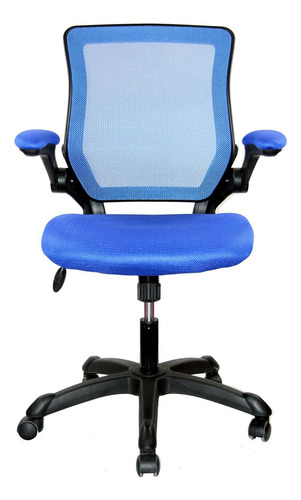 Silla De Oficina De Malla Con Brazos Abatibles. Color Azul