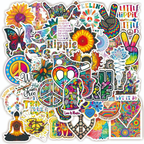 Pegatinas Hippie, 50 Unidades, Pegatinas Peace Love, De Vini