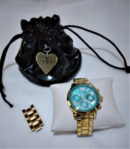 Relogio Feminino Guess Original Aço Rose Com Fundo Azul