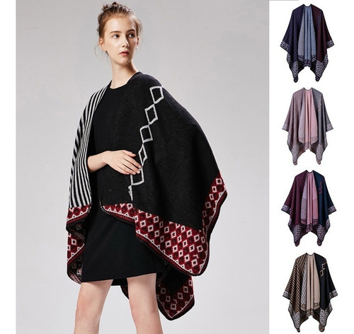 Mujeres Poncho Bufanda Rebeca A Rayas Vendimia Caliente Capa