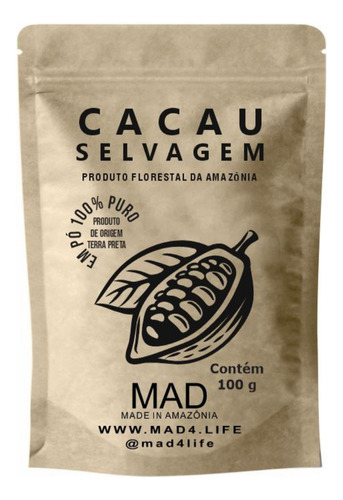 Cacau Pó Energético Antioxidante Natural Orgânico Mad 100g