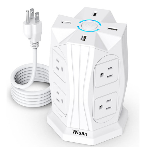 Wisan Torre Multicontacto Usb,regleta De Alimentación Con 8