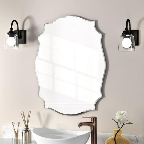 Espejo De Pared Con Borde Biselado Sin Marco Para Baño Marco Plateado