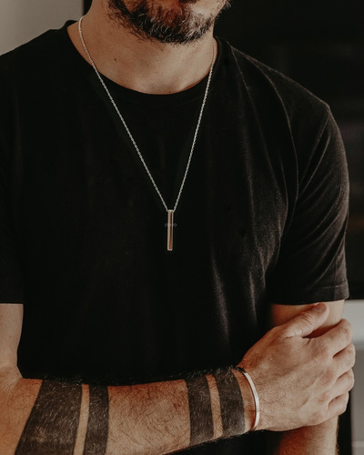 Imagen 5 de 10 de Collar Hombre Dije Barra Acero Quirúrgico Collares Hombres