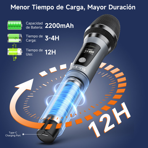 Jyx Micrófono Inalámbrico, Sistema De Micrófono Dinámic. Color Plateado