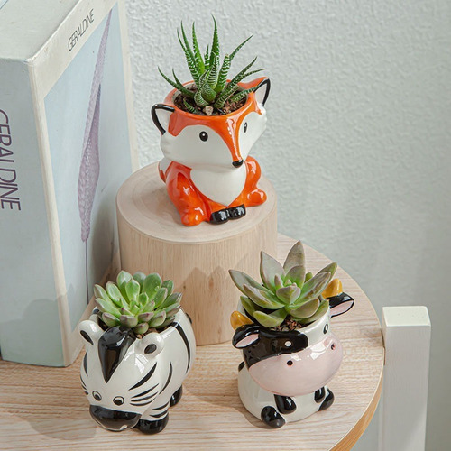 Imagen 5 de 6 de Macetas Mini Lapiceros X6 Unidades Ceramica Diseño Animales
