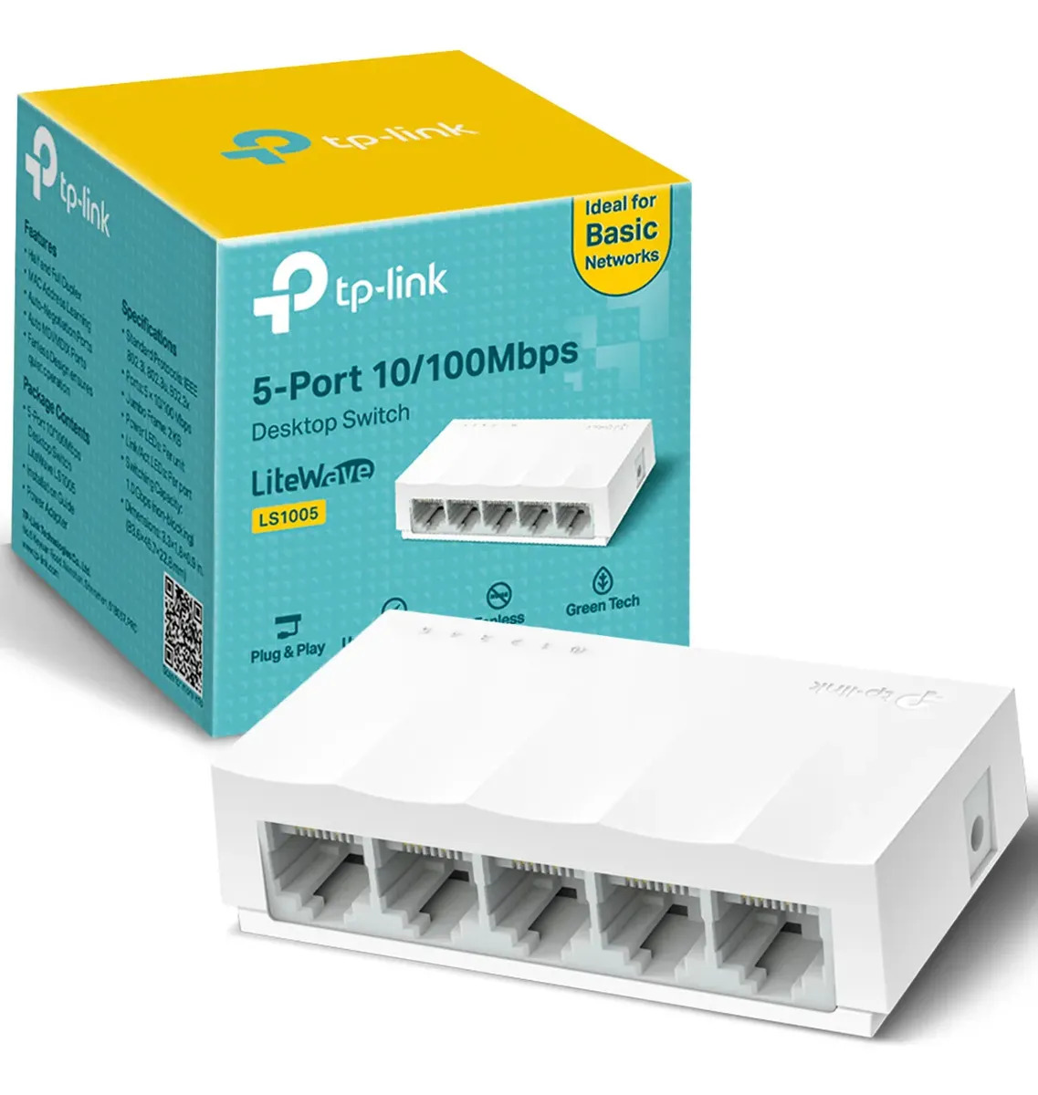 TP-Link LS1005 Switch LiteWave Fast Ethernet de 5 Puertos 10/100 Mbps - Plug and Play - Auto MDI/MDIX - Ahorro de Energía - Funcionamiento Silencioso