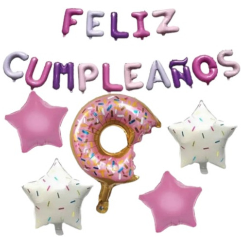 Globo Feliz Cumpleaños Donuts Set 21 Pzs + Inflador Regalo