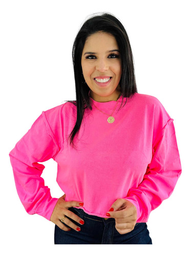 Blusa Moletinho Feminina Cropped Barra Desfeita