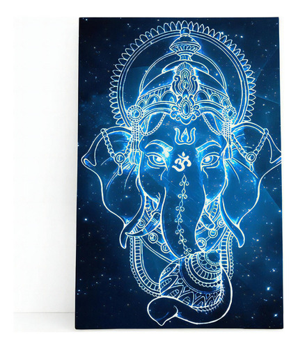 Ganesha Deus Hindu Azul Neon Universo Quadro Canvas 60x40cm Cor Colorido Cor da armação Borda Infinita