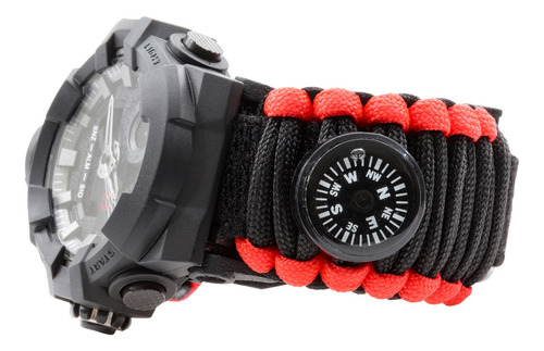 Imagen 5 de 6 de Reloj Paracord Negro Rojo Lcd 12 Dígitos Contra Agua Mendoza