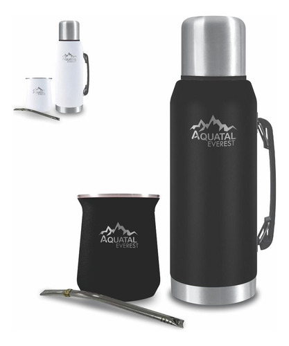 Termo De Acero Inox Bicapa 1 Lt. + Mate - Aquatal Everest