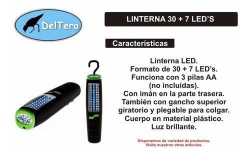 Imagen 3 de 4 de Lámpara Portátil 37 Leds Con Imán Y Gancho Para 3 Pilas Aa