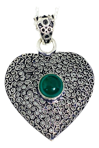 Colgante Plata India Onix Verde Cabujon 100% Natural