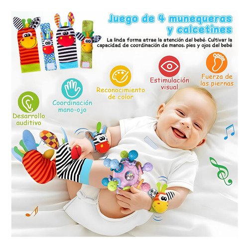 5 Pcs Juguetes Para Bebe,1pcs Mordedera Y 4 Pcs Calcetines