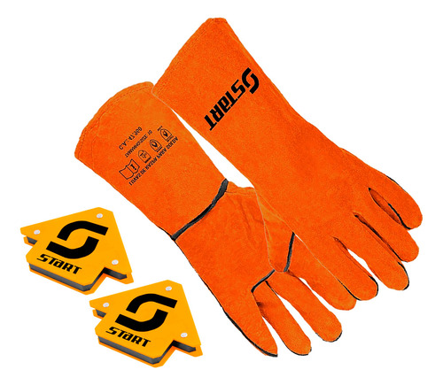 Luva Soldador Térmica Cano Longo Reforçada - Start + Esquadro Magnético De Solda 12kg - Start
