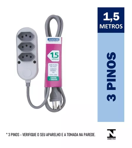 Extensão Elétrica Com 3 Tomadas 5 Metros