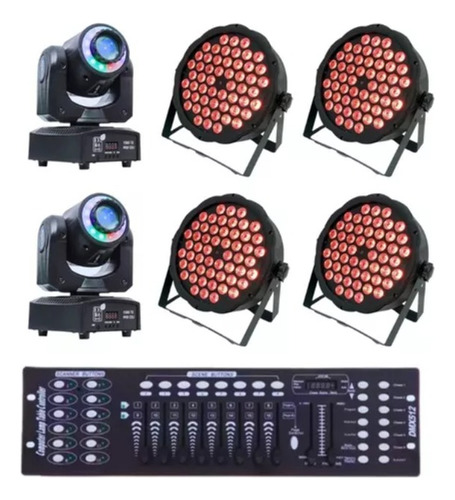 Kit 2 Moving Head Spot 60w + 4 Canhão 54 Leds + Mesa E Cabos