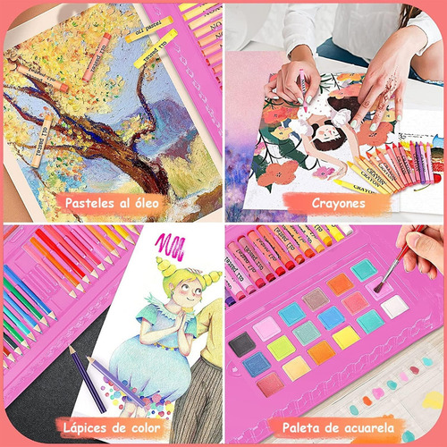 Set De Arte Profesional 208 Piezas,kit De Dibujo Colores