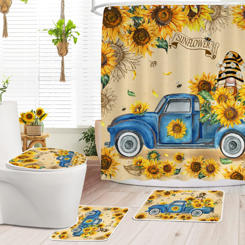 Juego De Cortinas De Ducha Y Tapetes De Girasol, Decoracin D