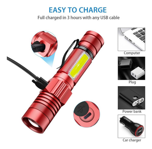 Linterna Led Recargable Usb Brillante Impermeable Camping