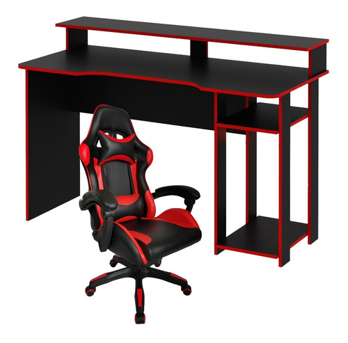 Combo Gamer Nº  4 Escritorio + Silla Gamer  Rojo/negro