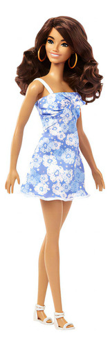 Barbie adora a boneca do oceano, morena de vestido azul e acce
