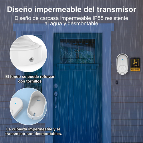 Timbre Inalámbrico Impermeable D11, 1 Transmisor, 3 Receptor
