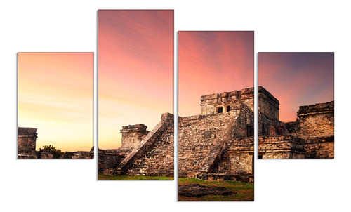 Set De 4 Cuadros Templo Maya Tulum 80x150cm