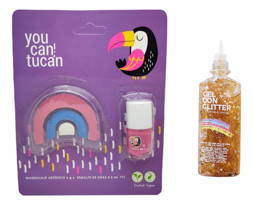 Set Infantil Maquillaje Y Esmalte Tucan + Gel Con Glitter 