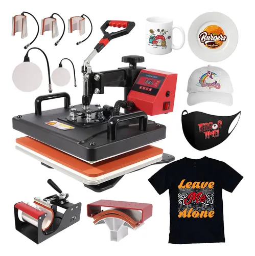 Mecolour prensa térmica 8x1 sublimação camiseta chinelos bones pratos cor vermelho é preto