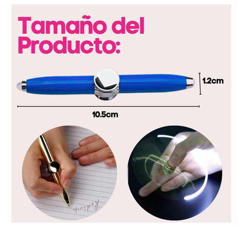 Pluma Boligrafo Giratorio Fidget Spinner Linterna Estrés Luz