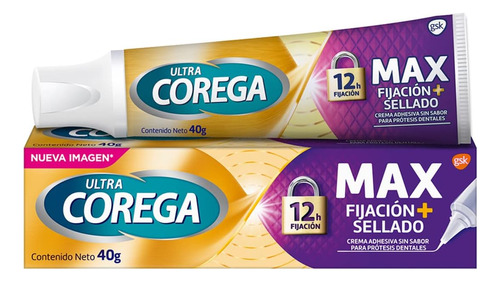 Corega ultra crema adhesiva sin sabor máximo sellado para prótesis dentales 40g