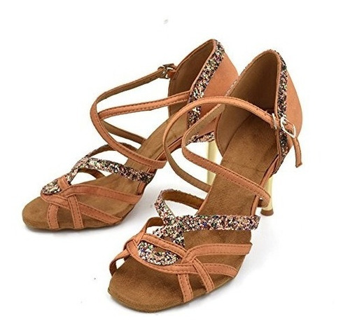 Salsa Latina Zapatos De Baile 8,5 Cm Talon Negro Azul Caqui