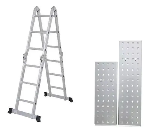 Escada De Aluminio 12 Degraus Multifuncional + Plataforma Menor preço em Escada De Aluminio 12 Degraus Multifuncional + Plataforma