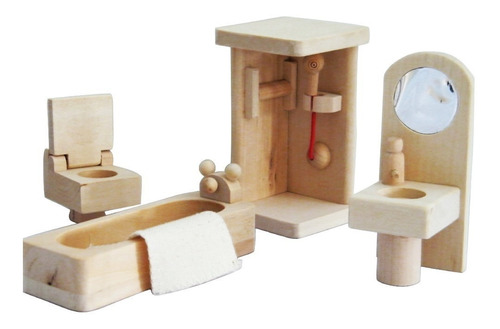 Completo Set Muebles De Baño Madera Para Casa Muñecas I