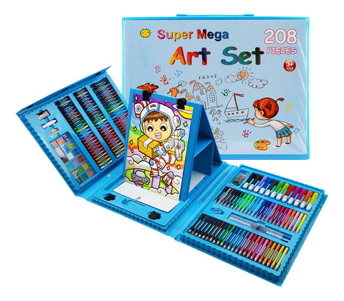 Set De Arte Para Niños 208 Piezas Portátil Crayon Colores Color Azul