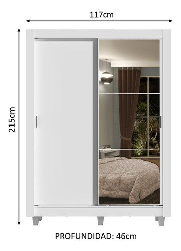 Ropero Closet Madesa Dallas Plus 2 Puertas 1 Espejo Con Pies Color Blanco