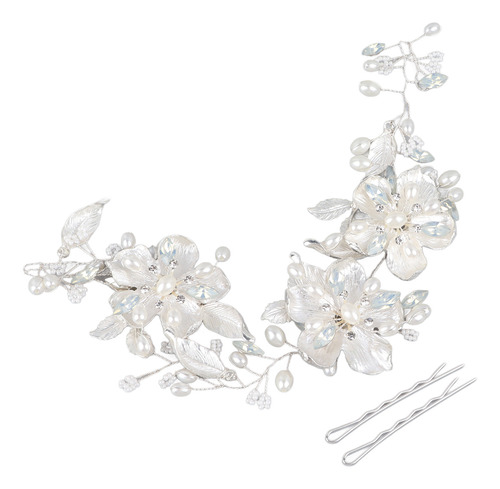 Horquilla De Boda Con Flores Y Perlas Artificiales