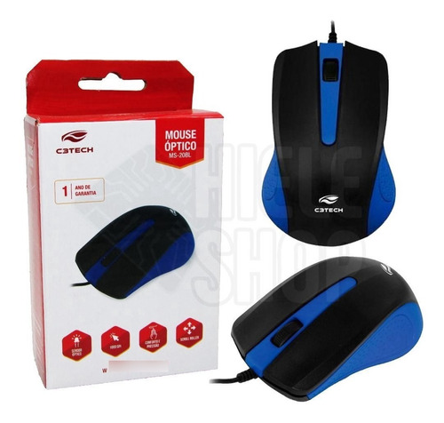 Mouse Óptico Usb 1000 Dpi Azul C3 Tech