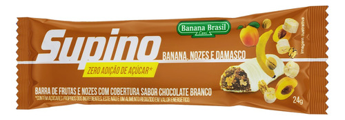 Barra de Frutas Banana, Nozes e Damasco Cobertura Chocolate Branco Supino Pacote 24g