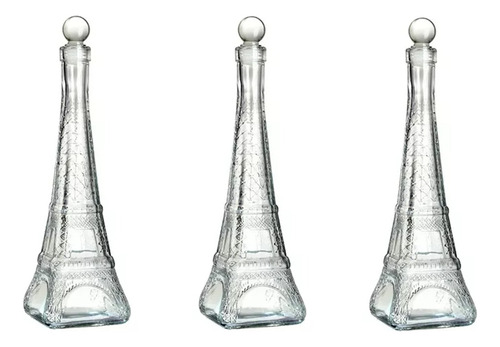 3 Licoreras Vidrio Cristal Torre Eiffel Regalo Eventos 380ml