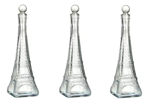 3 Licoreras Vidrio Cristal Torre Eiffel Regalo Eventos 380ml