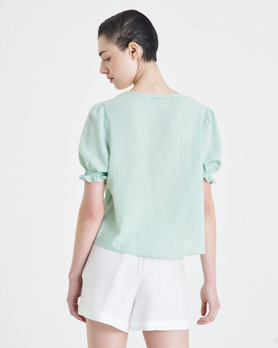 Imagen 2 de 5 de Camisa Portsaid Rustic Cotton Cancún Suculenta Con Cuello V