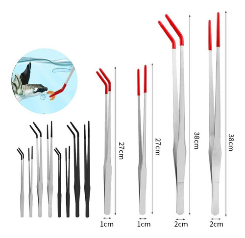 2 Pieces Aquarium Tweezers Reptile Feeding Black Argent