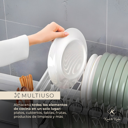 Secaplatos escurridor Kunst & Küche KSP-05 cubiertos 2 niveles organizador cocina color blanco