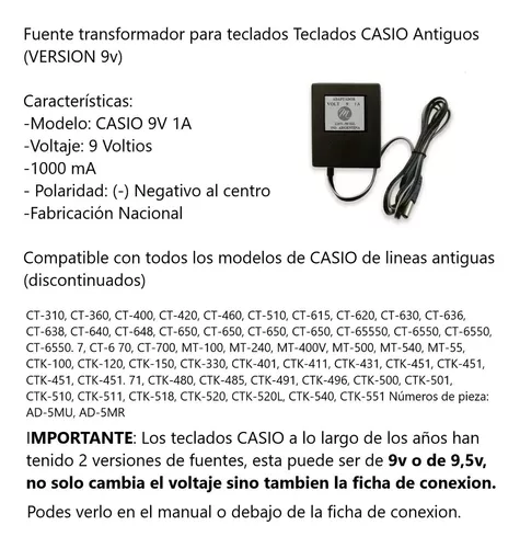 Fuente Transformador Casio 9v Lineas Ct Ctk