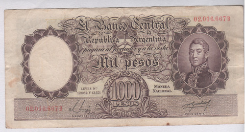 Argentina Monedea Nacional $ 1000 Año 1955 - B 2138 Nº Rojos