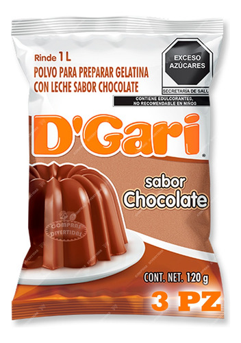 3 Gelatinas Polvo D-gari Leche Sabor Chocolate 120g