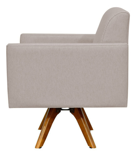 Kit 02 Poltronas Decorativas Giratória Madeira Sala Estar Helô L02 Linho Bege